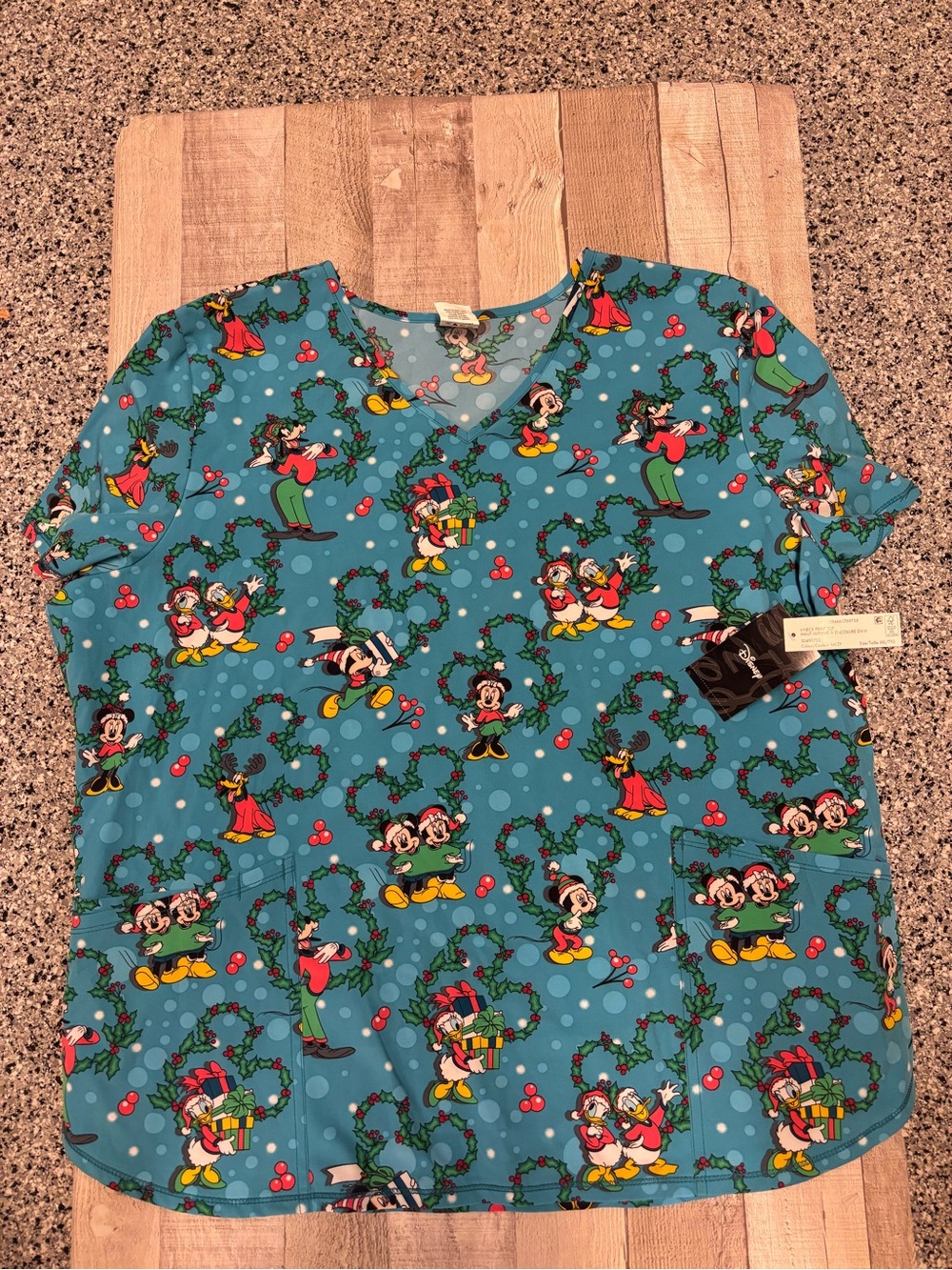 Disney Teal Blue Holiday Mickey & Friends Scrub top new